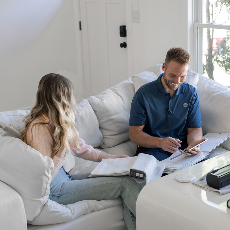 In-home design consultation for window treatments.