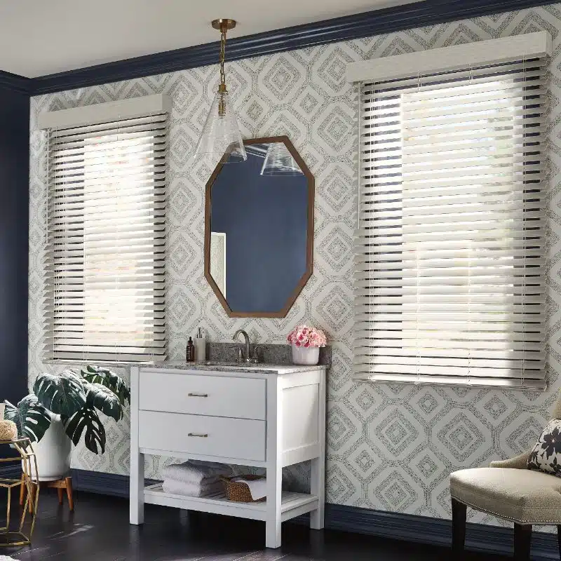 blinds on windows in the bathroom