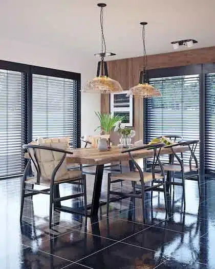 modern domestic dining room interior.